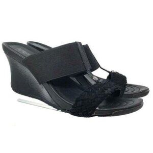 Kenneth Cole Reaction Lip Cedar Wedge Sandals Size 9 Med Black Braided Leather